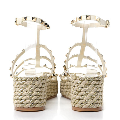 Valentino Garavani Calfskin Rockstud Ankle Strap Torchon Espadrille Caged 30/55mm Sandals 38 Light Ivory 7 of 11