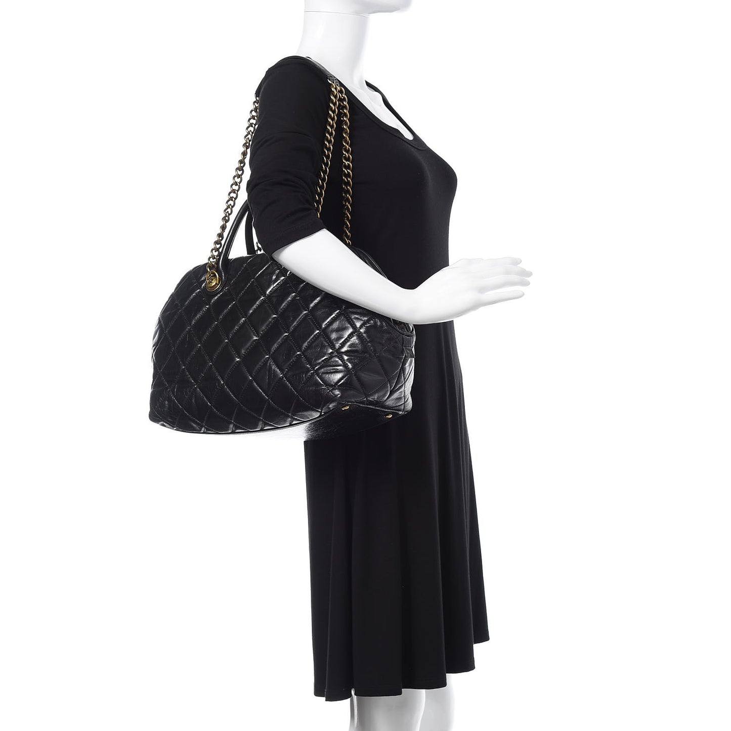 Glazed Calfskin Castle Rock Bowling Bag Black