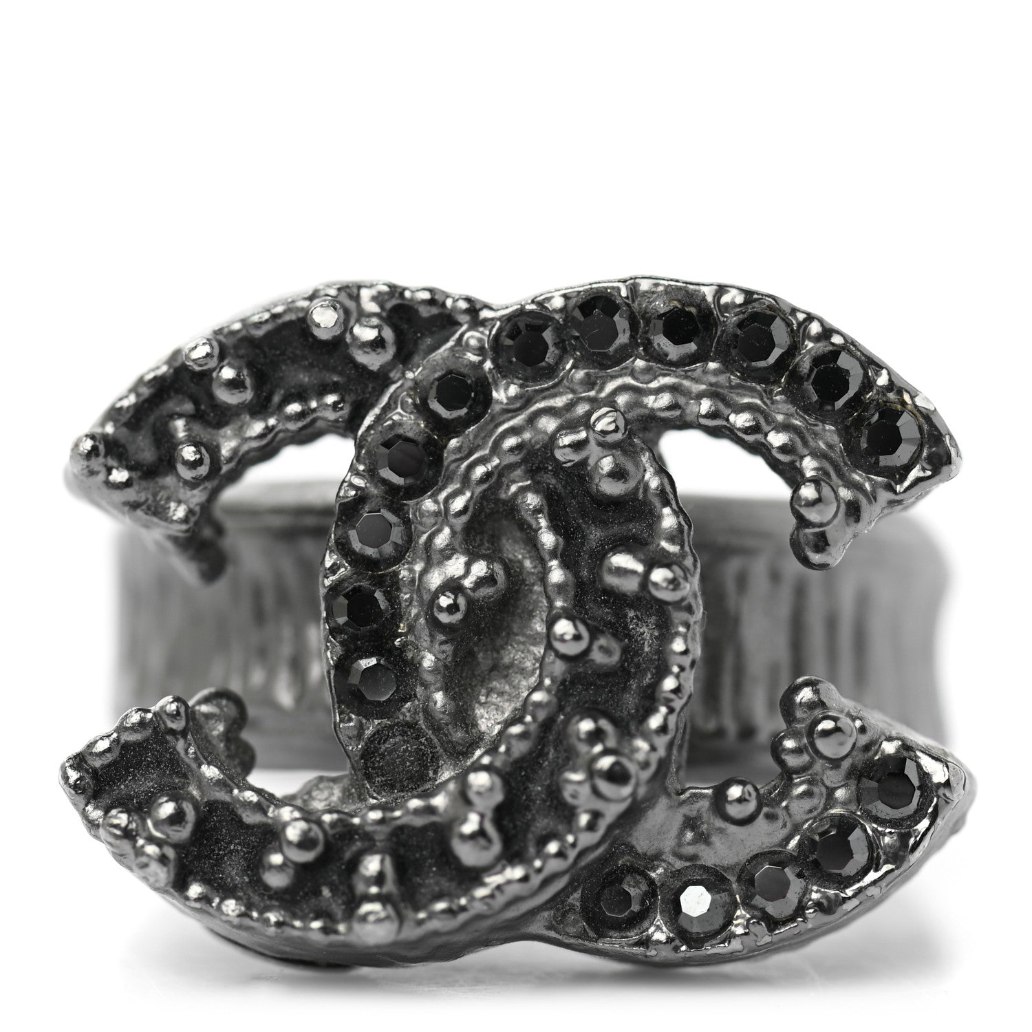 Chanel Ruthenium Crystal CC Ring 50 5.25 Black 1 of 5