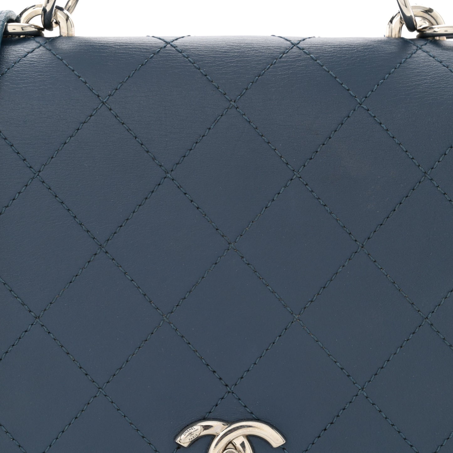 Calfskin Stitched Ring My Bag Flap Crossbody Navy
