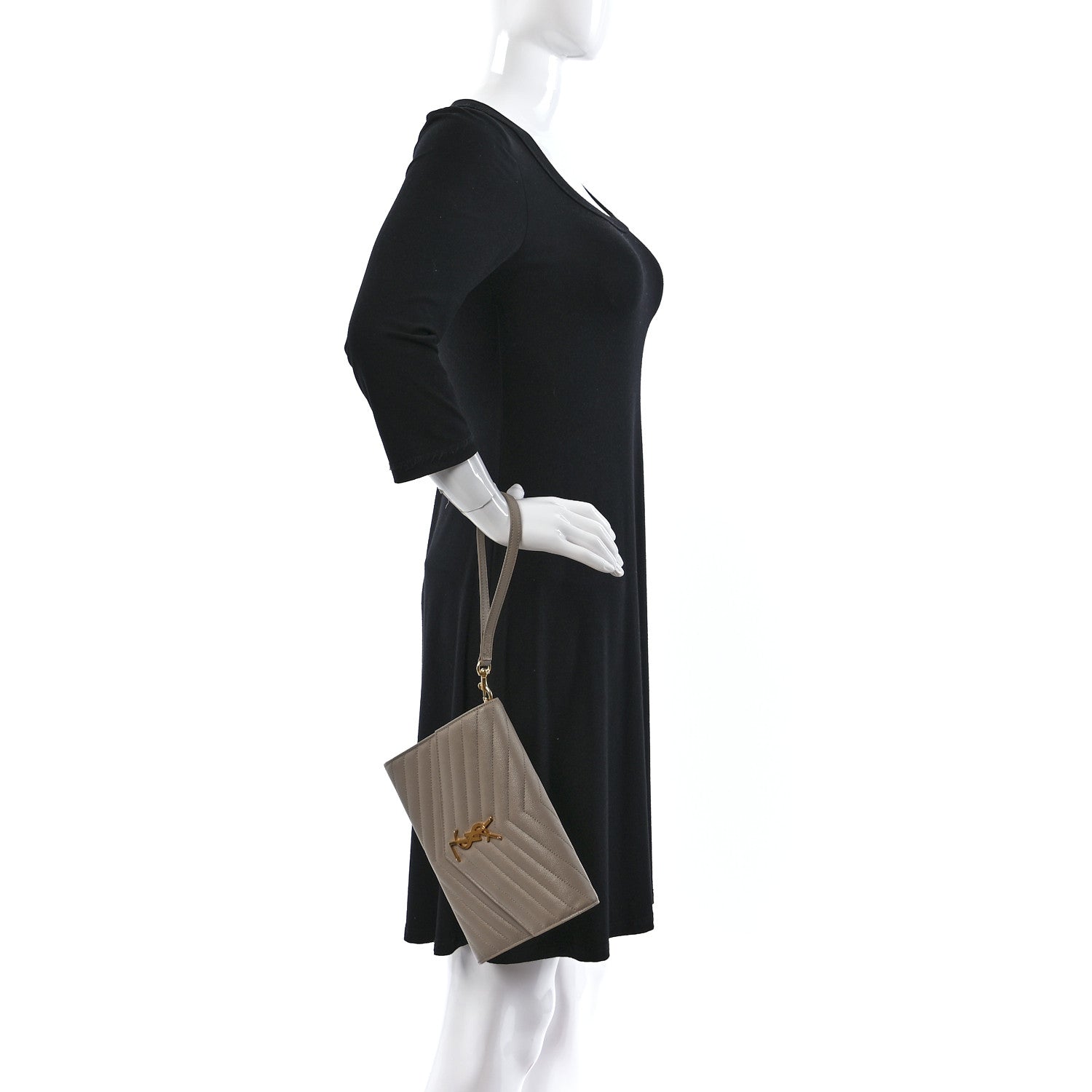 Saint Laurent Grain De Poudre Matelasse Chevron Monogram Envelope Clutch Dark Beige 2 of 11