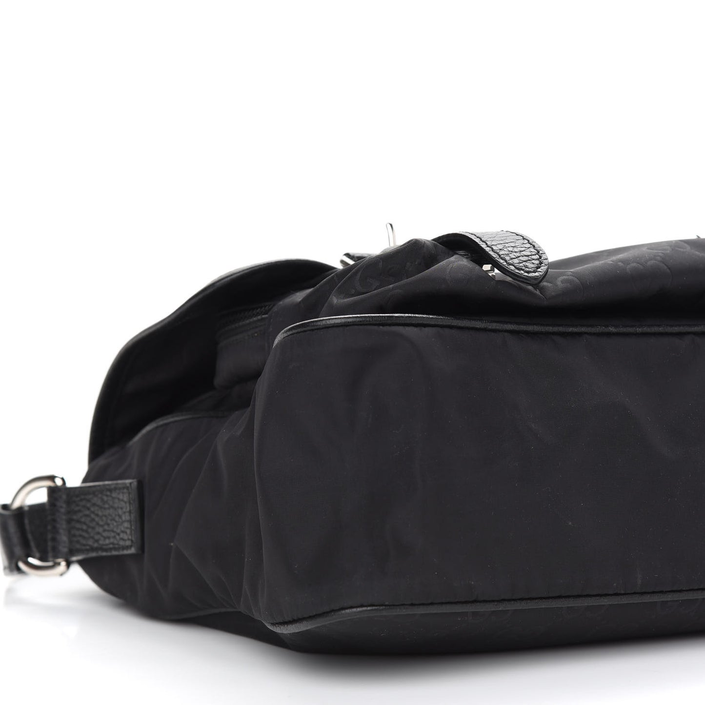 Nylon Monogram Double Buckle Flap Messenger Bag Black