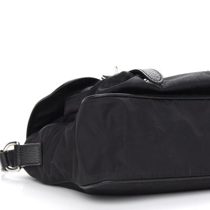Gucci Nylon Monogram Double Buckle Flap Messenger Bag Black 8 of 9