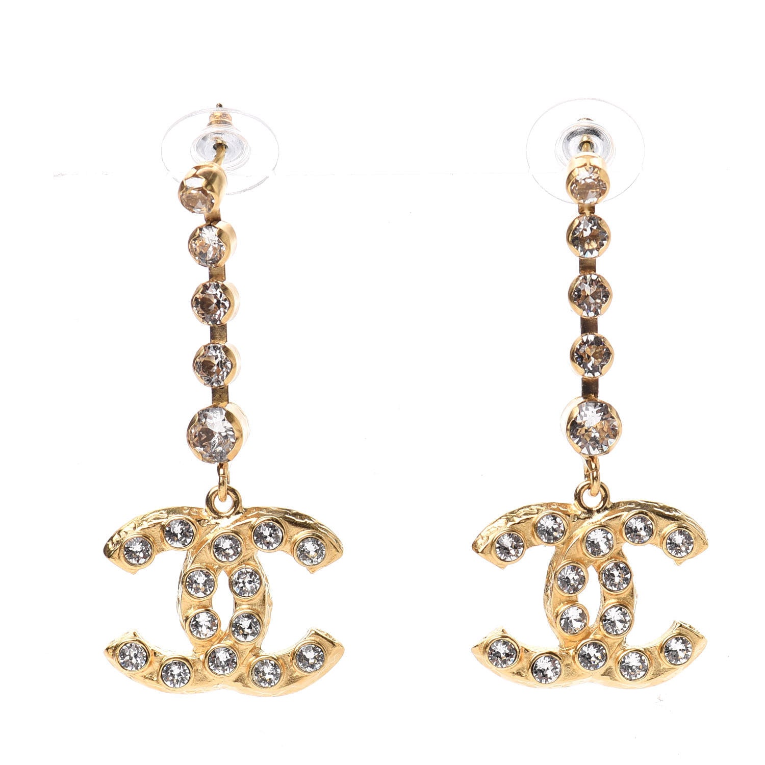 Chanel CC Crystal Drop Earrings Gold 1 of 7