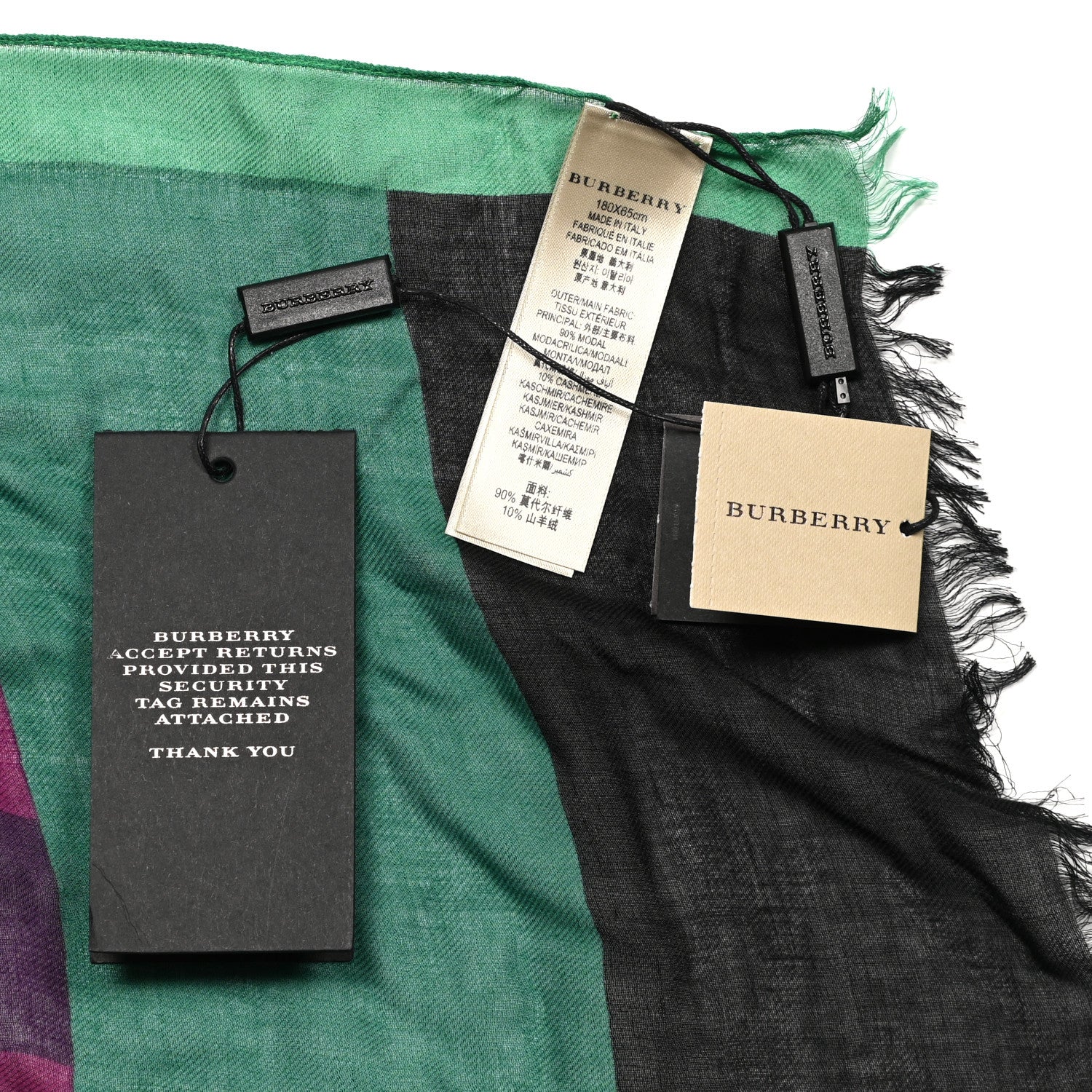Burberry Modal Cashmere Multi Striped Scarf Bright Forest Green 4 of 5