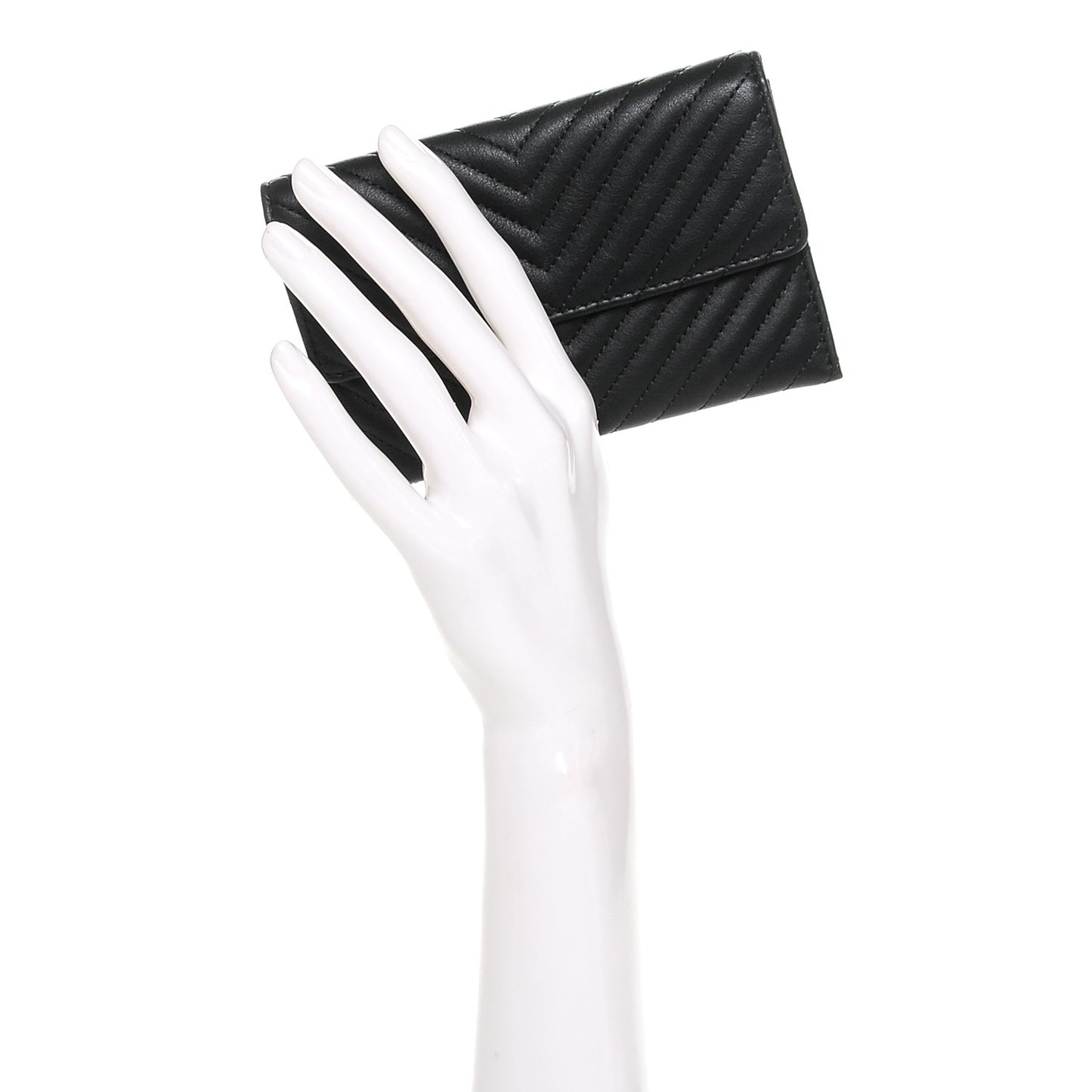 Calfskin Chevron Wallet On Chain WOC Insert Black