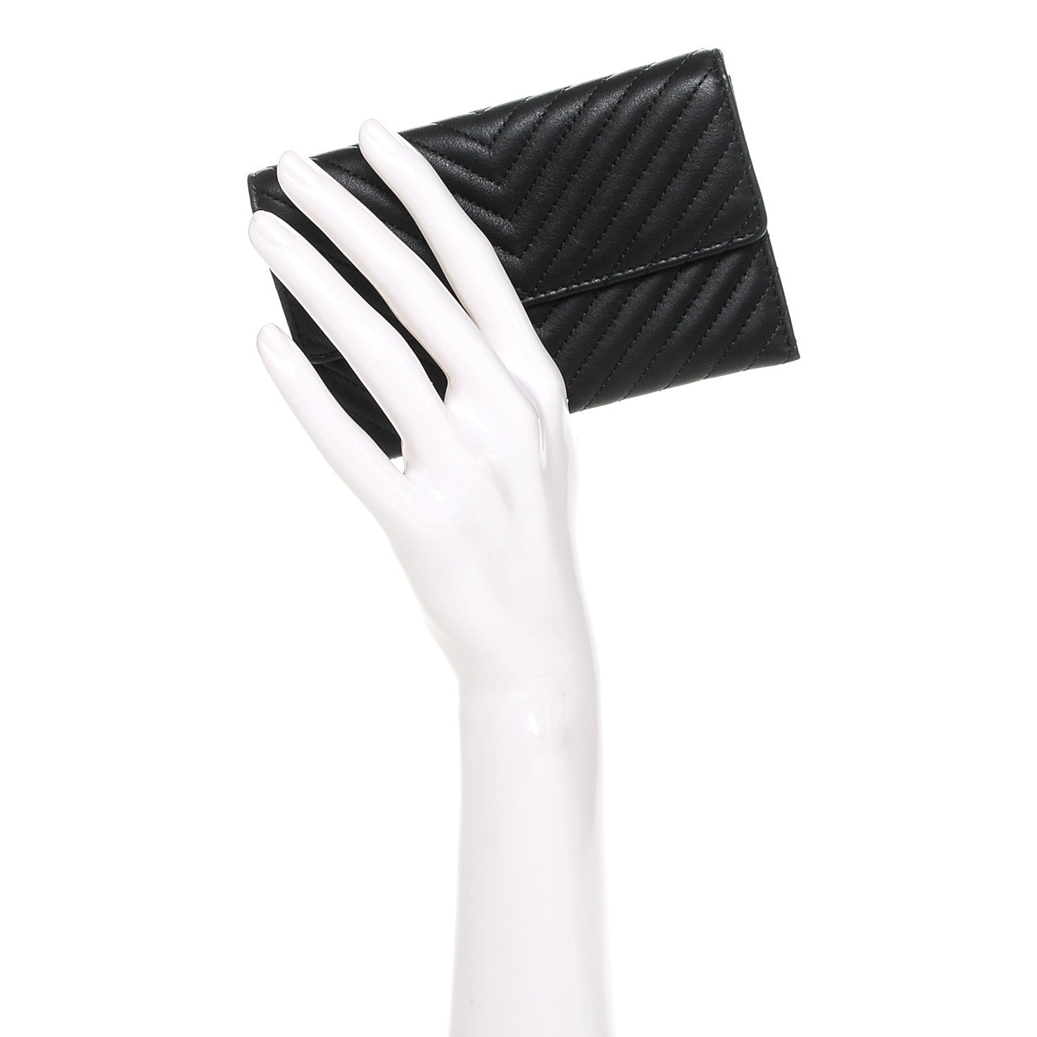 Chanel Calfskin Chevron Wallet On Chain WOC Insert Black 2 of 7