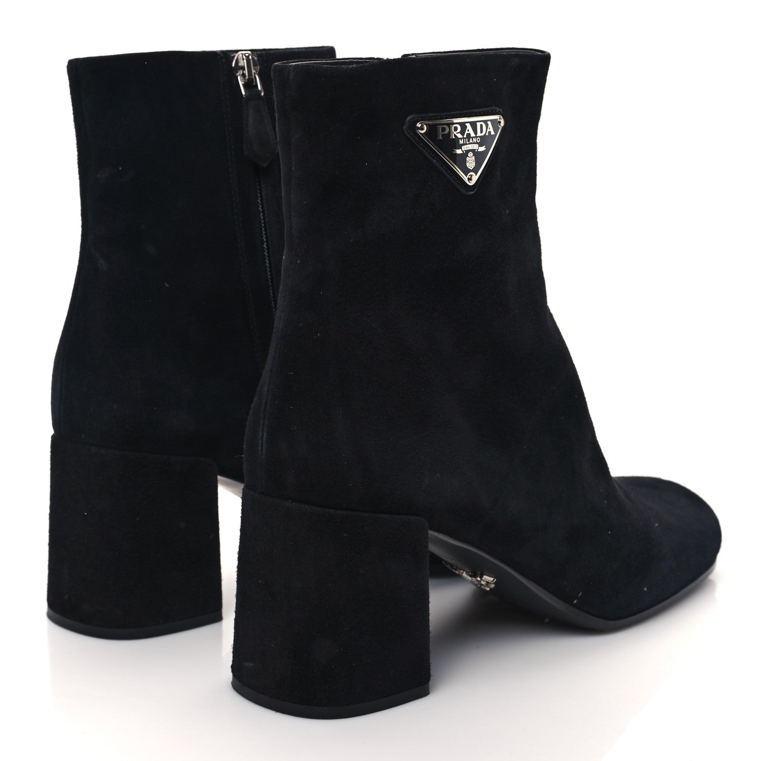 Prada Velvet Metal Triangle Logo Zip 65mm Boots 39 Black 4 of 10