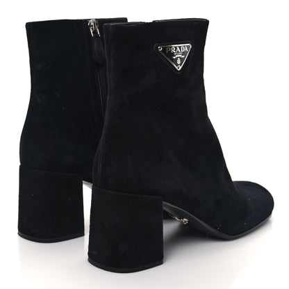 Prada Velvet Metal Triangle Logo Zip 65mm Boots 39 Black 4 of 10