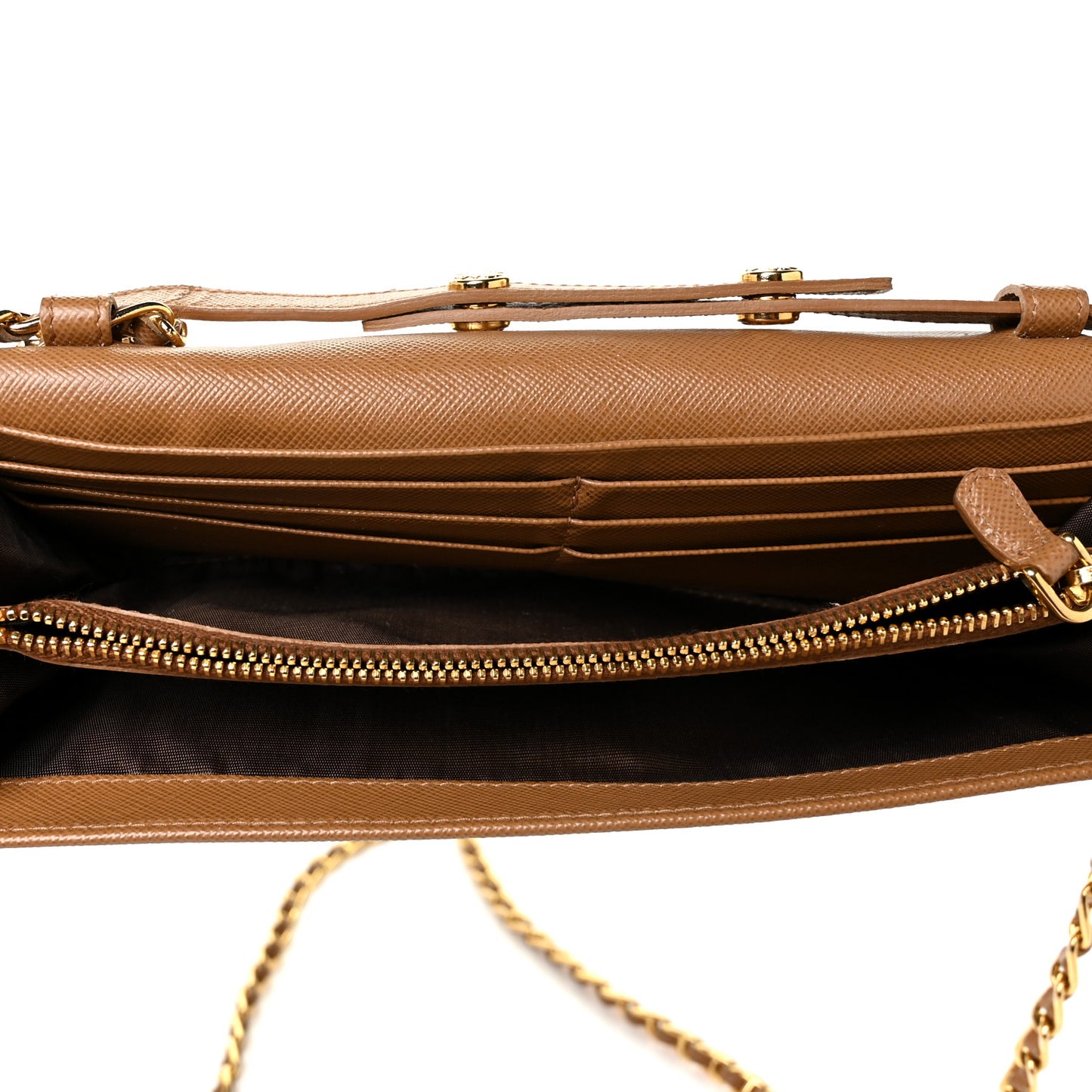 Saffiano Metal Oro Chain Wallet Caramel