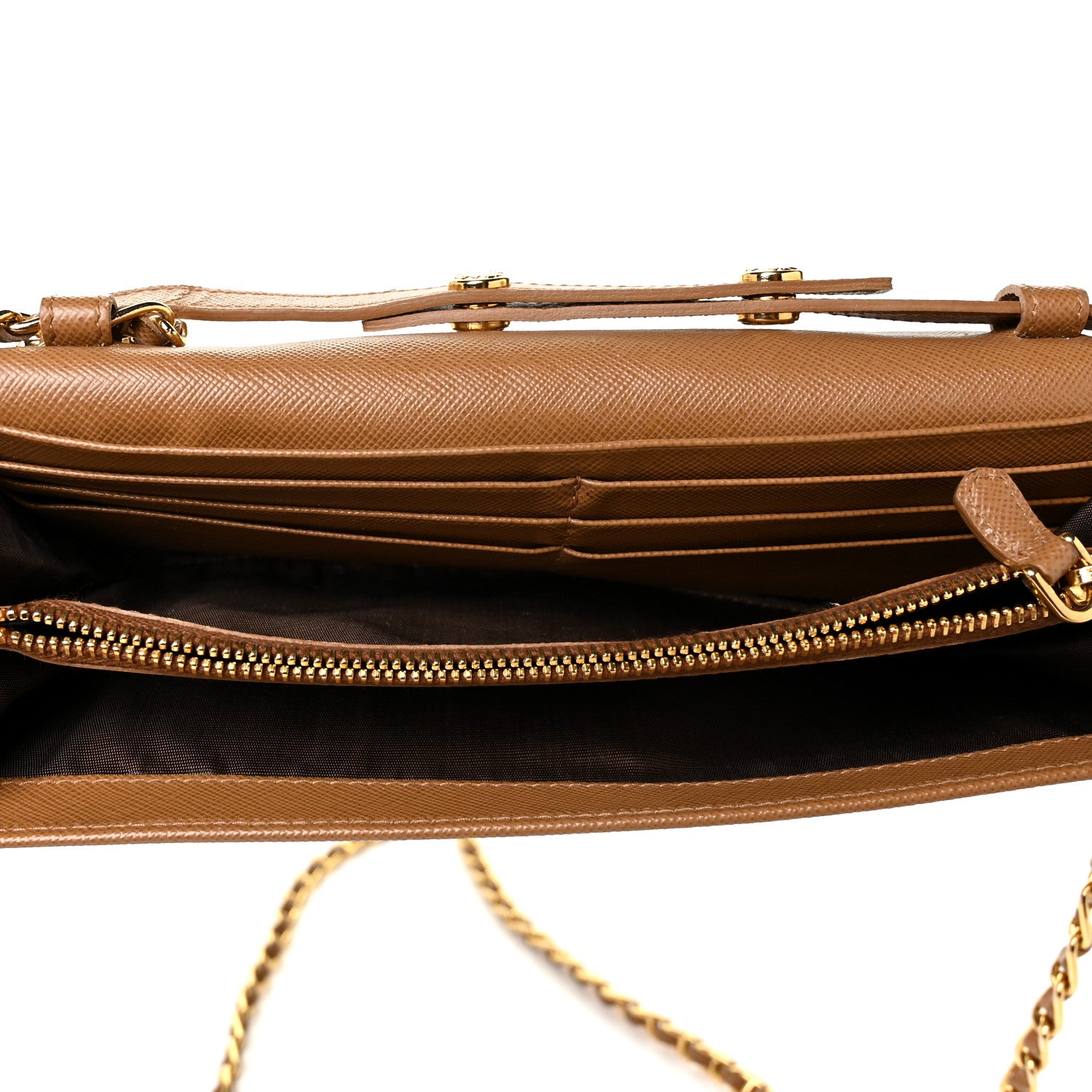 Prada Saffiano Metal Oro Chain Wallet Caramel 4 of 9