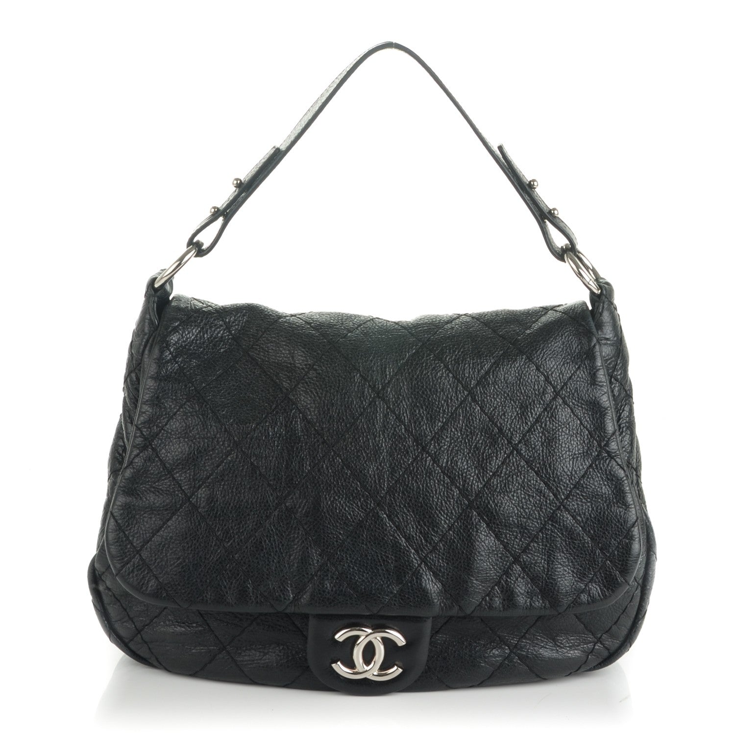Chanel Glazed Calfskin Stitched XL On The Road Flap Black 1 of 7