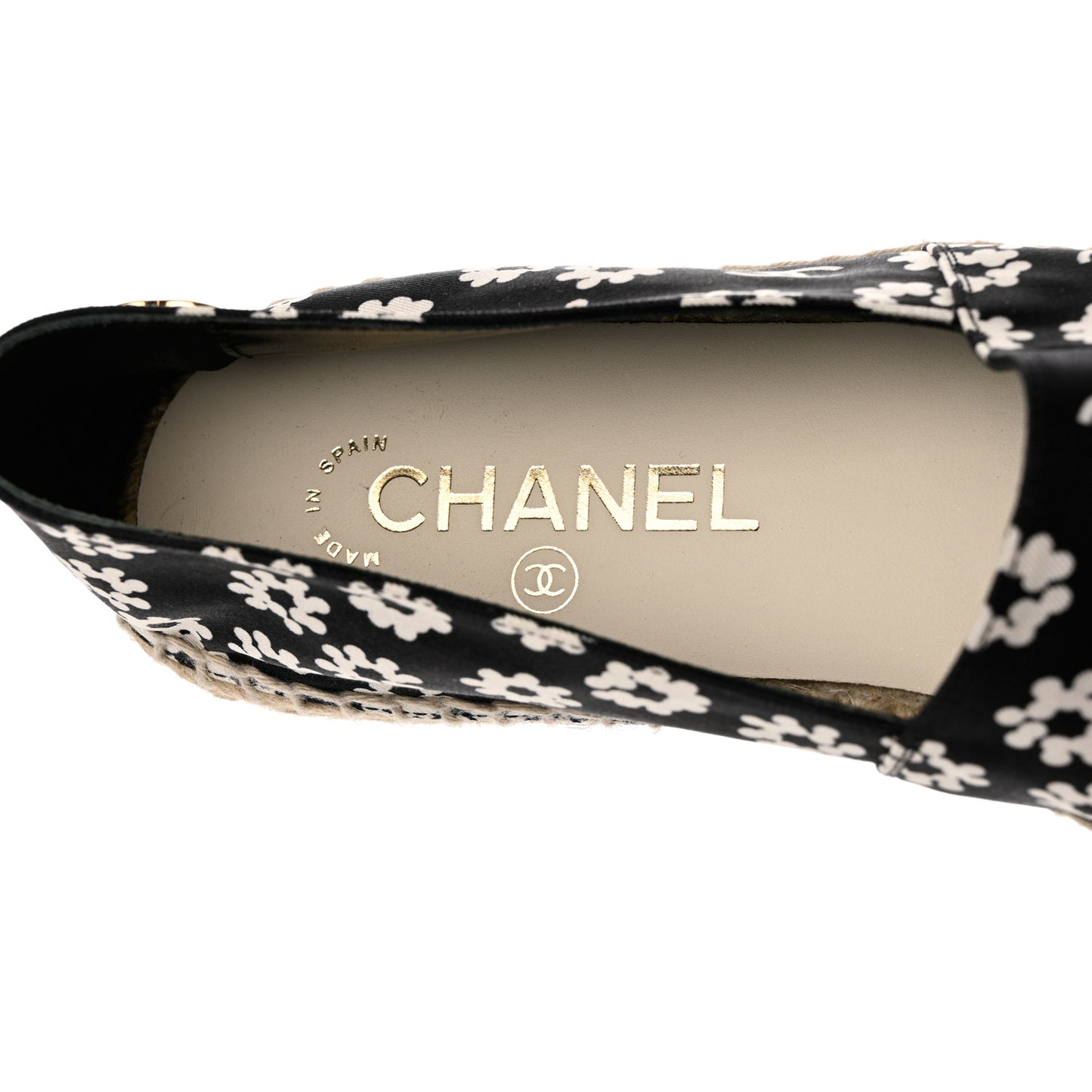 Fabric Printed Grosgrain Floral Espadrilles 39 Black Ivory