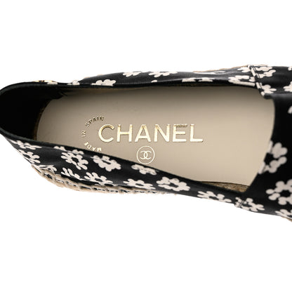 Chanel Fabric Printed Grosgrain Floral Espadrilles 39 Black Ivory 7 of 9