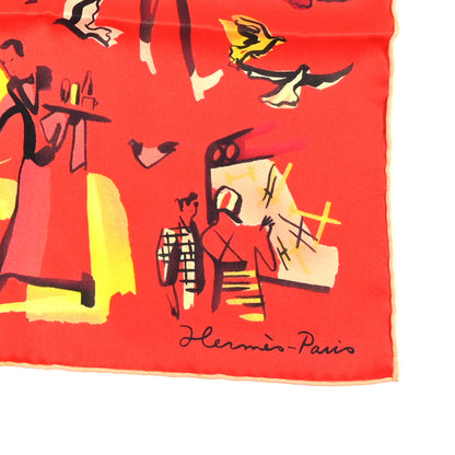 Hermes Silk Rendez Vous Rive Gauche Scarf 70 Geranium Jaune Vif Rouge 3 of 3