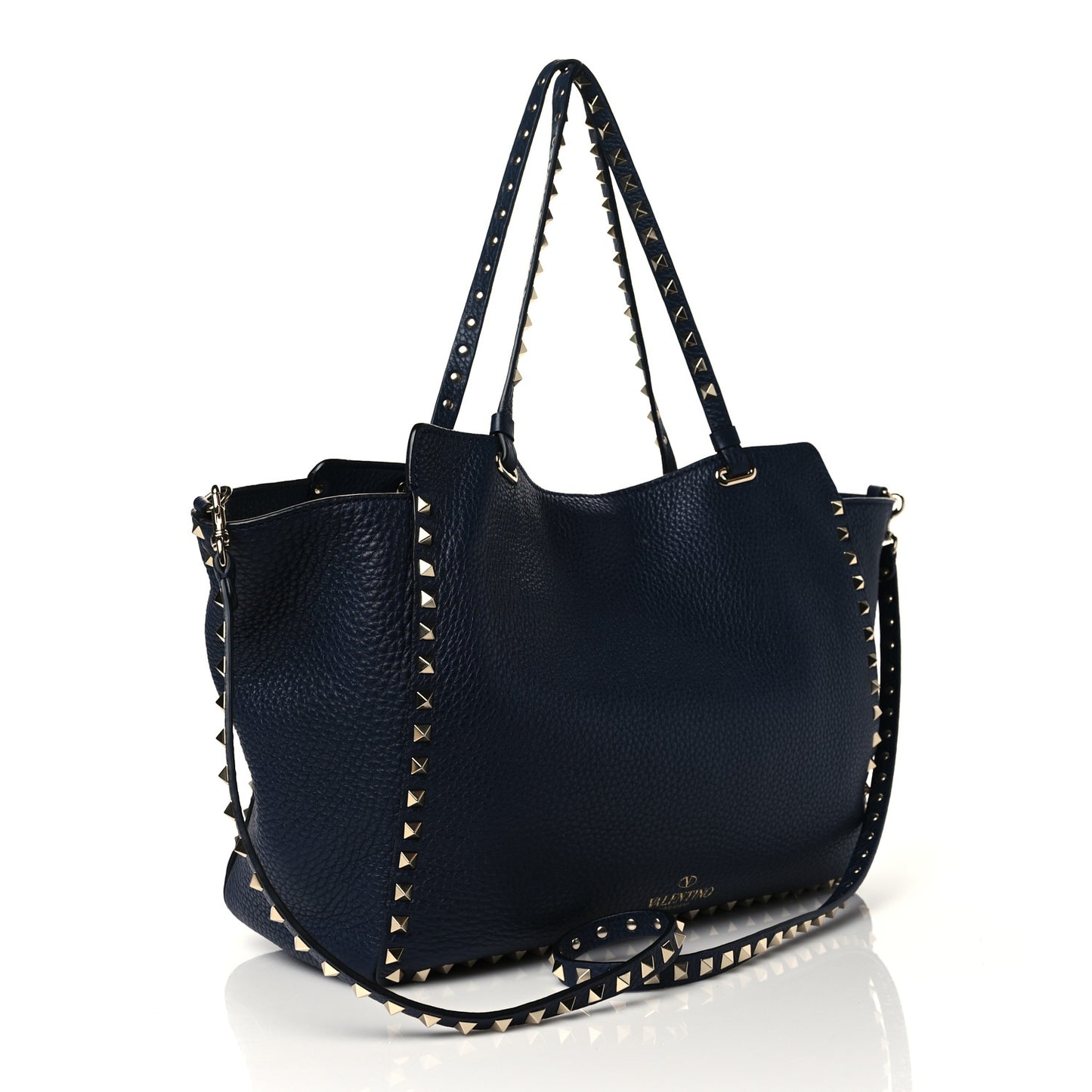 Pebbled Calfskin Medium Rockstud Tote Marine
