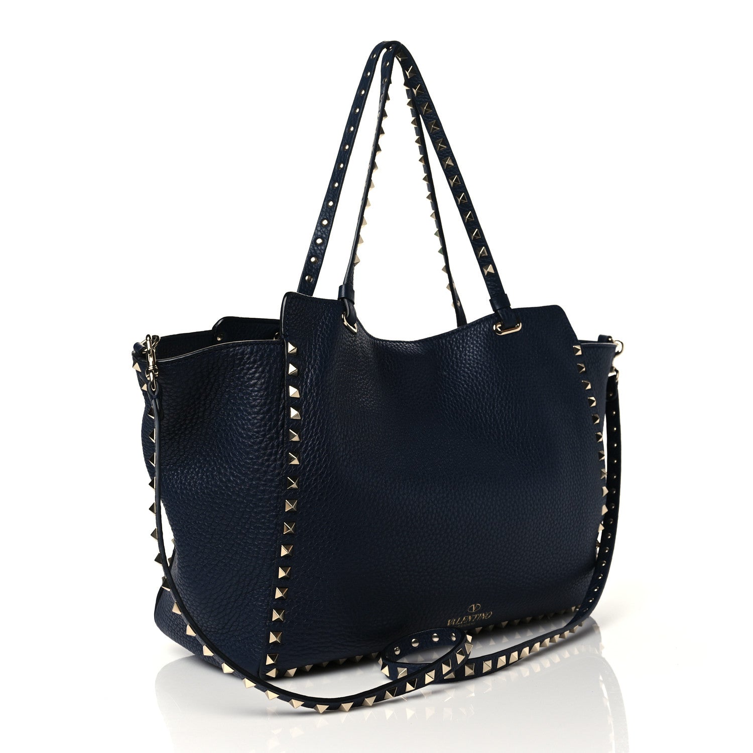 Valentino Garavani Pebbled Calfskin Medium Rockstud Tote Marine 3 of 11