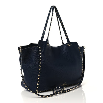 Valentino Garavani Pebbled Calfskin Medium Rockstud Tote Marine 3 of 11