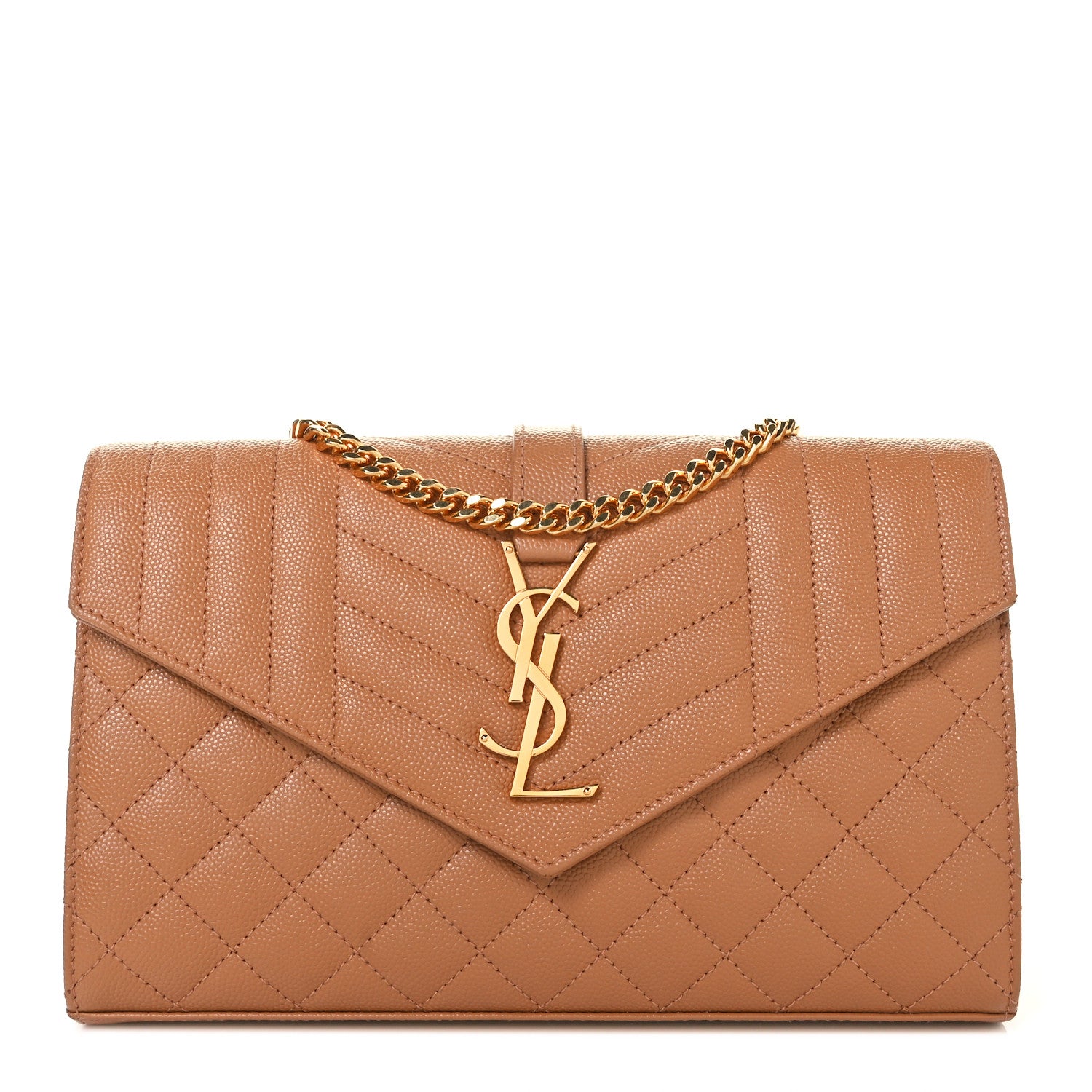 Saint Laurent Grain De Poudre Mixed Matelasse Triquilt Monogram Chain Wallet Dune 1 of 8