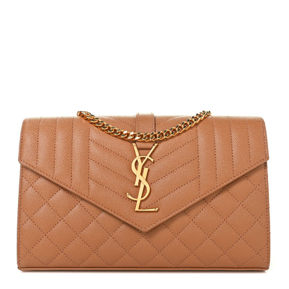Saint Laurent Grain De Poudre Mixed Matelasse Triquilt Monogram Chain Wallet Dune 1 of 8