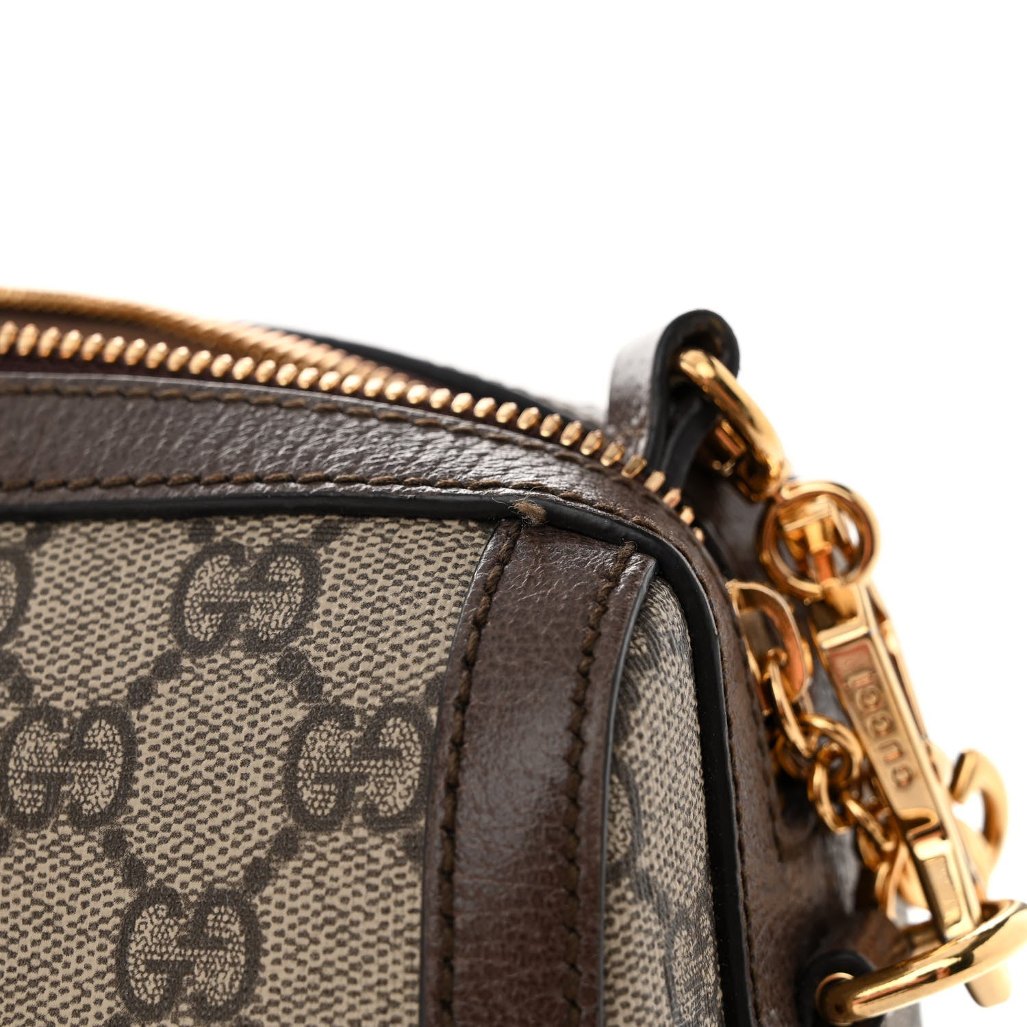 Gucci GG Supreme Monogram Textured Dollar Calfskin Web Medium Ophidia Boston Beige Ebony New Acero 11 of 12