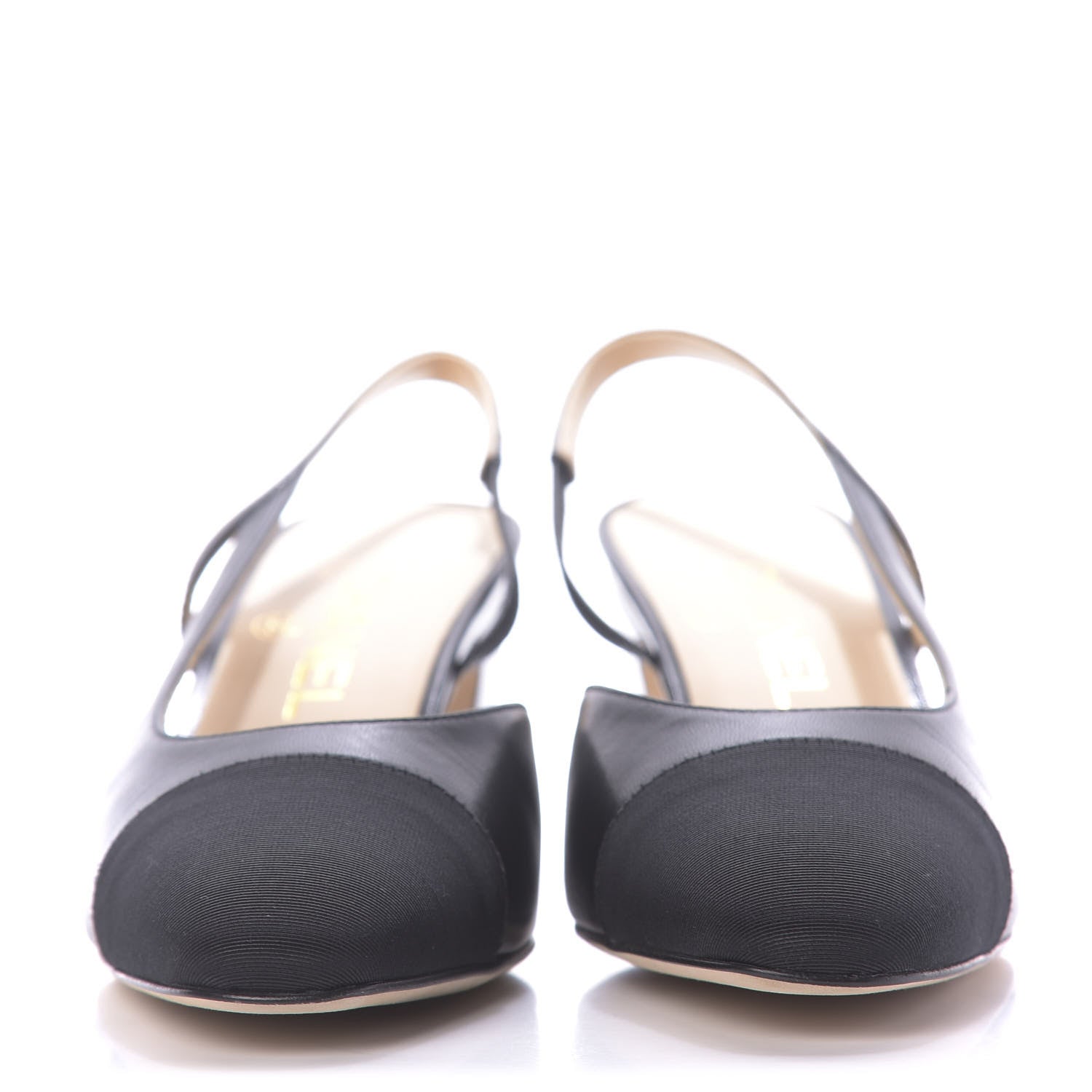 Chanel Goatskin Grosgrain Cap Toe CC Slingback Sandals 37 Black 2 of 12