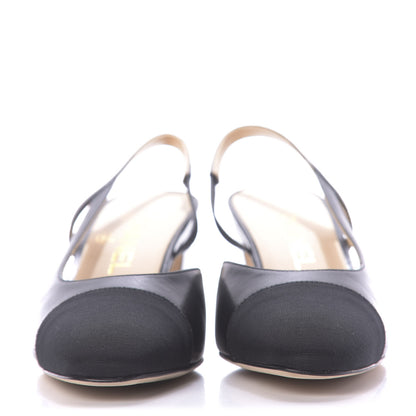 Chanel Goatskin Grosgrain Cap Toe CC Slingback Sandals 37 Black 2 of 12