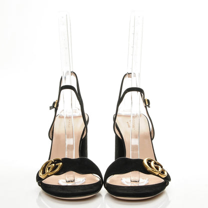 Gucci Kid Scamosciato GG Marmont Ankle Wrap 75mm Sandals 40.5 Black 2 of 8