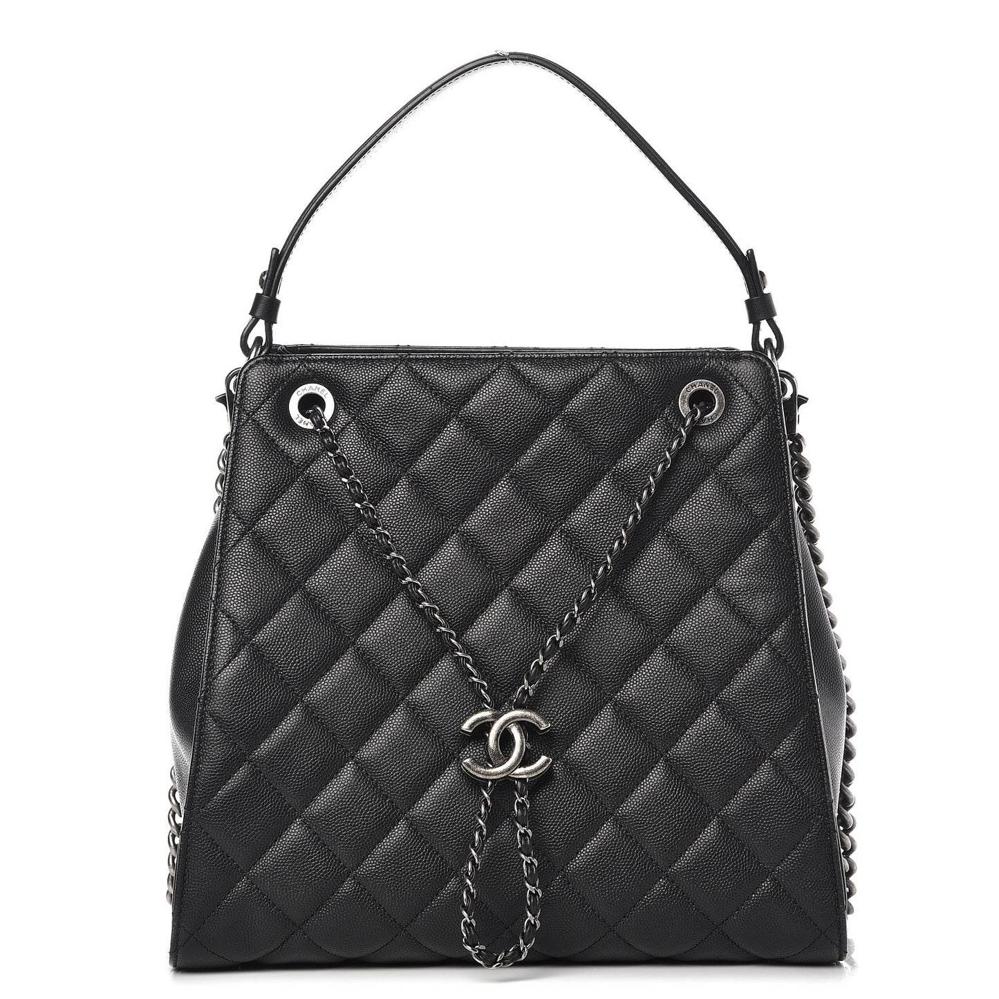 Caviar Quilted Medium CC Bucket Bag Black