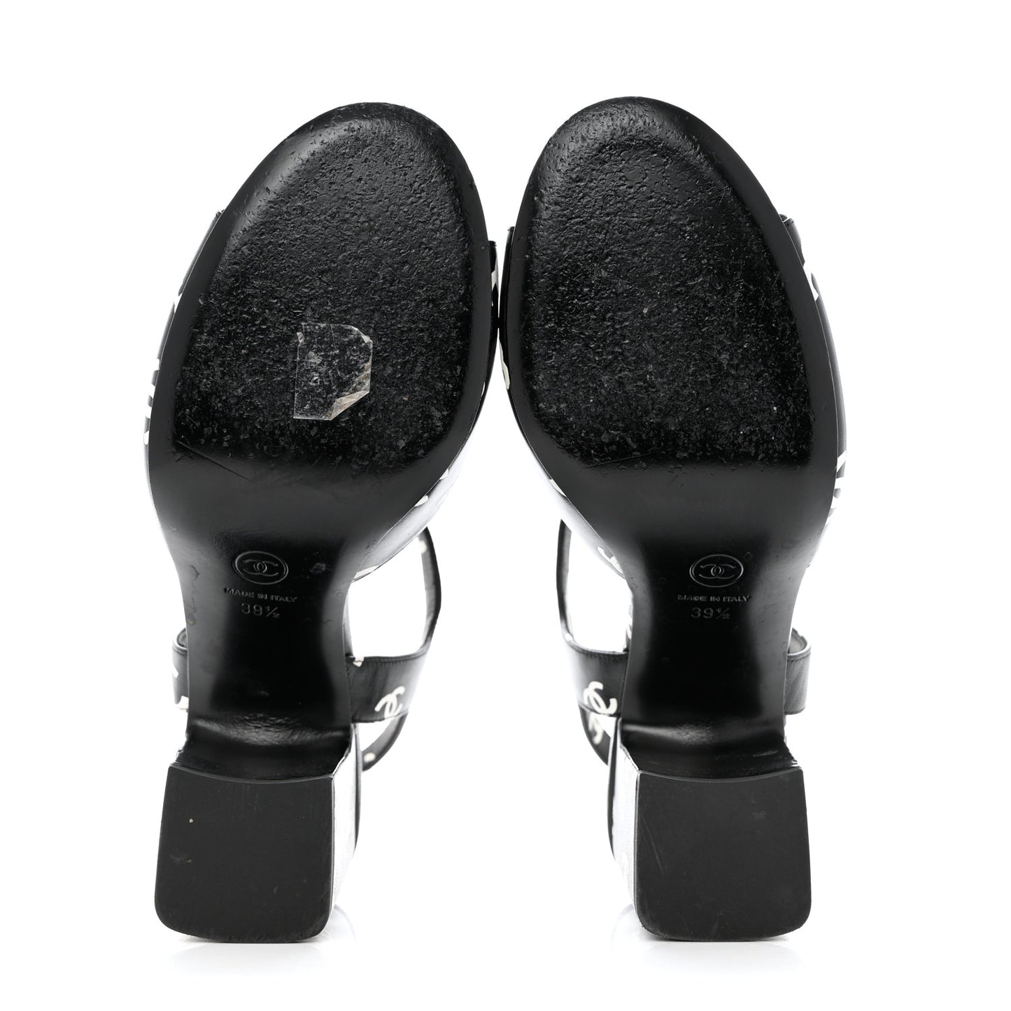 Printed Lambskin CC Sandals 39.5 Black White