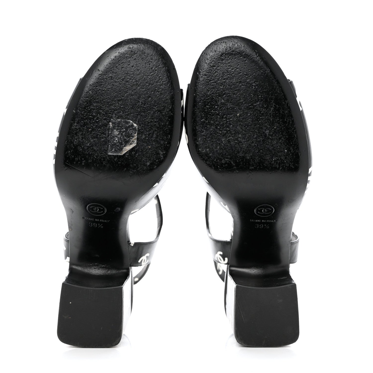 Chanel Printed Lambskin CC Sandals 39.5 Black White 5 of 11