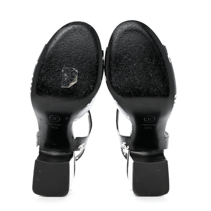 Chanel Printed Lambskin CC Sandals 39.5 Black White 5 of 11