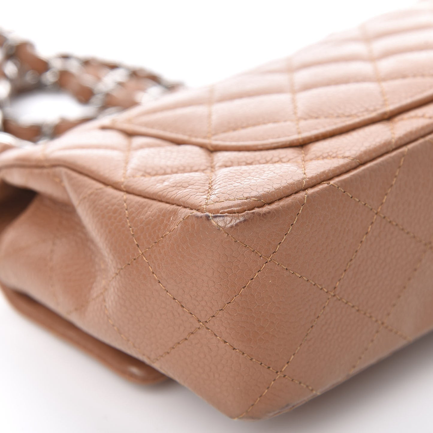 Caviar Quilted Mini Rectangular Flap Light Brown