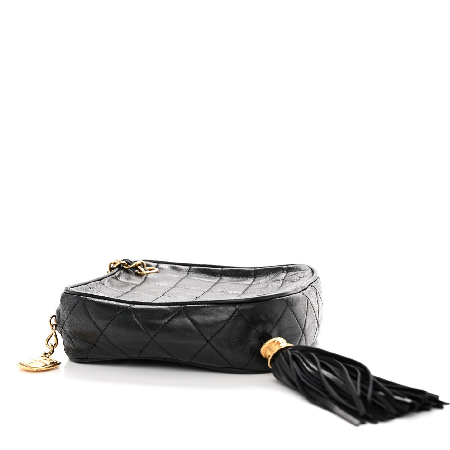 Lambskin Quilted Diamond Tassel Shoulder Bag Black
