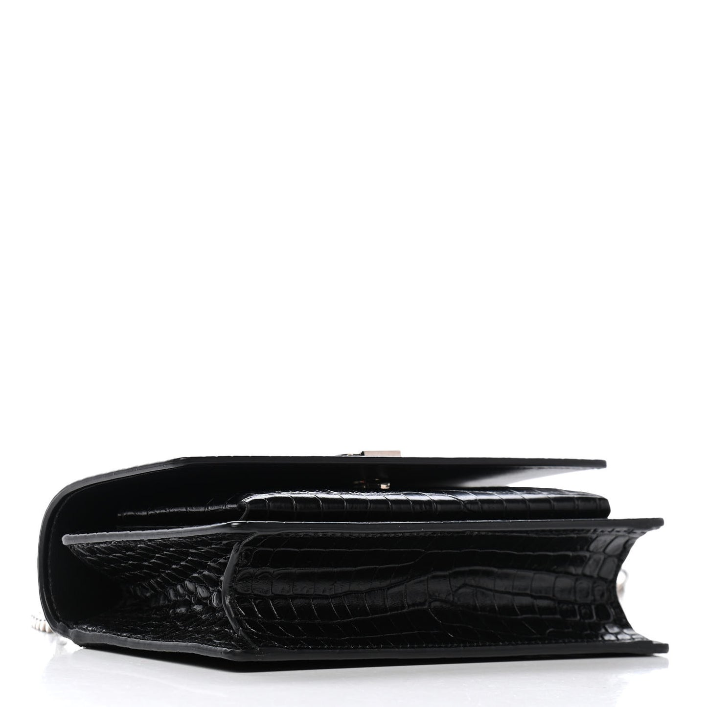 Calfskin Crocodile Embossed Monogram Sunset Chain Wallet Black