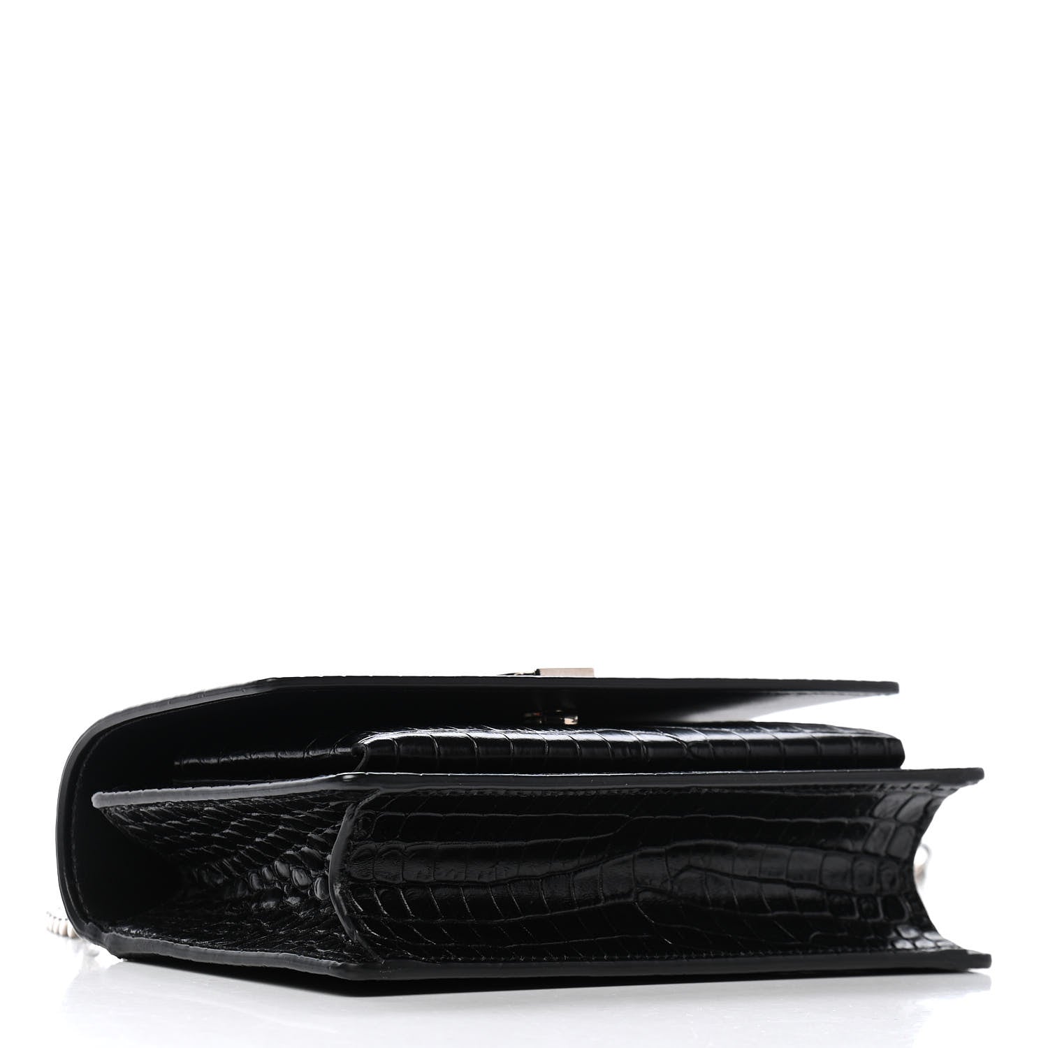 Saint Laurent Calfskin Crocodile Embossed Monogram Sunset Chain Wallet Black 4 of 10