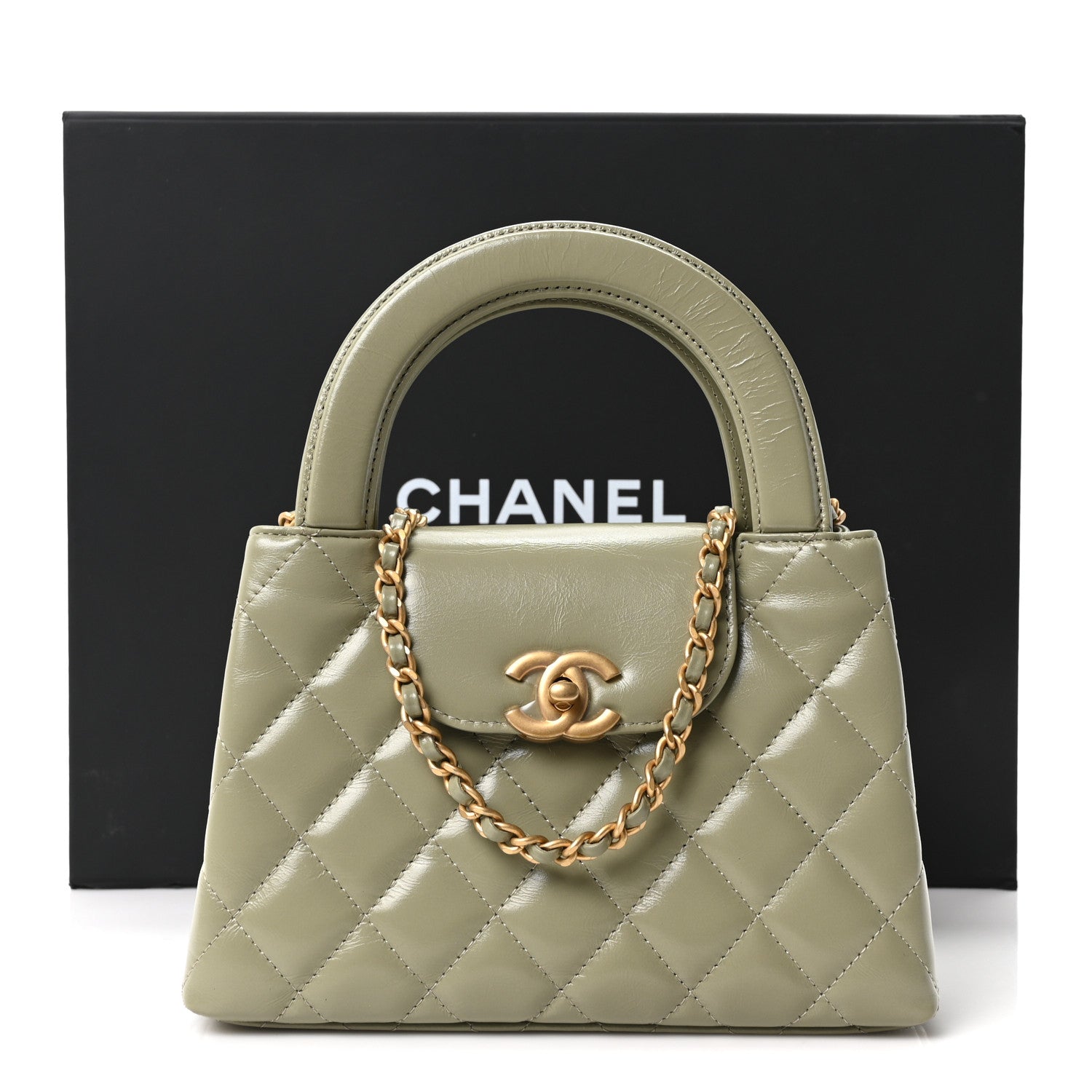 Chanel Shiny Aged Calfskin Quilted Nano Kelly Shopper Khaki 11 of 11