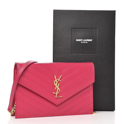 Saint Laurent Grain De Poudre Matelasse Chevron Monogram Envelope Chain Wallet Bubblegum 11 of 11