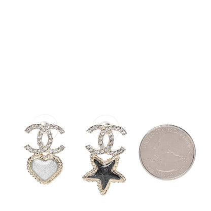 Chanel Crystal Enamel CC Star Heart Earrings Gold 2 of 5