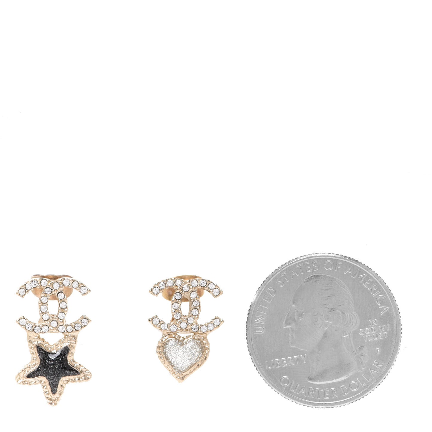 Crystal Enamel CC Star Heart Earrings Gold
