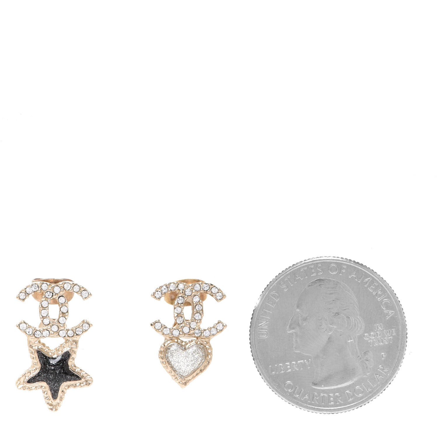 Chanel Crystal Enamel CC Star Heart Earrings Gold 2 of 4