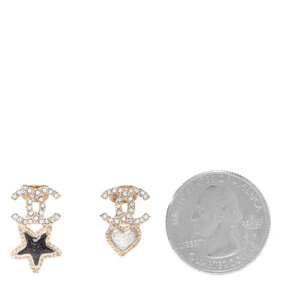 Chanel Crystal Enamel CC Star Heart Earrings Gold 2 of 4
