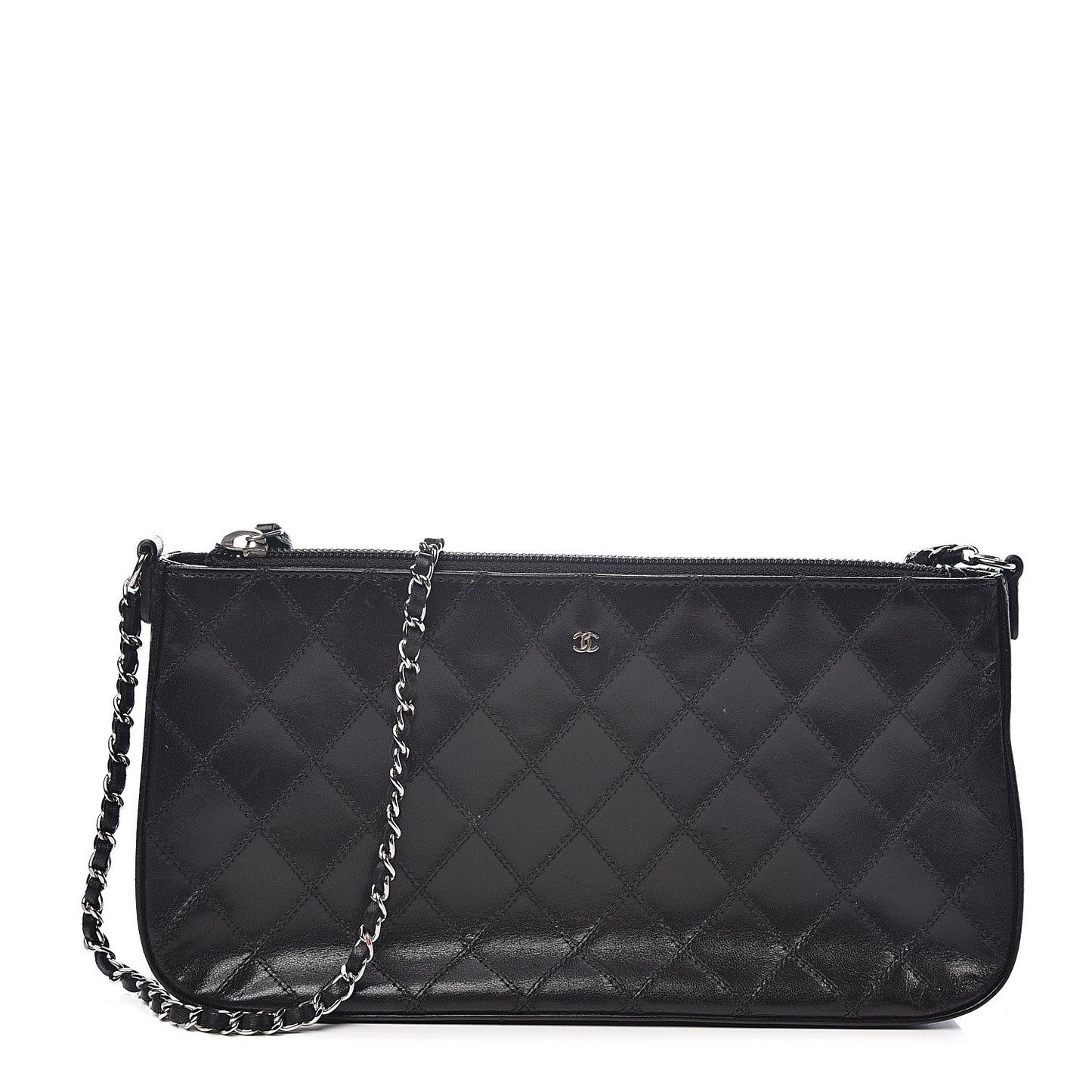 Lambskin Diamond Stitched Shoulder Bag Black