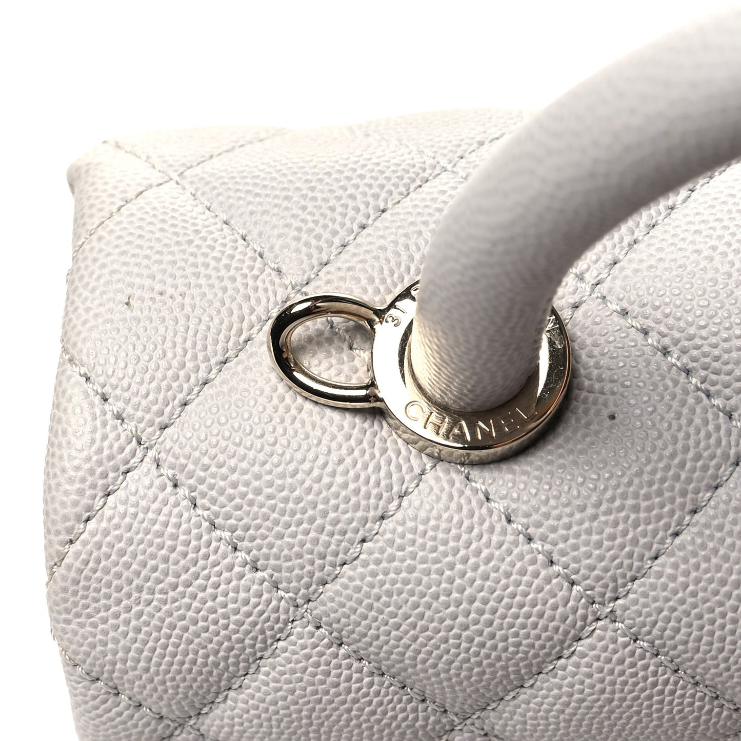 Caviar Quilted Small Coco Handle Flap Light Grey