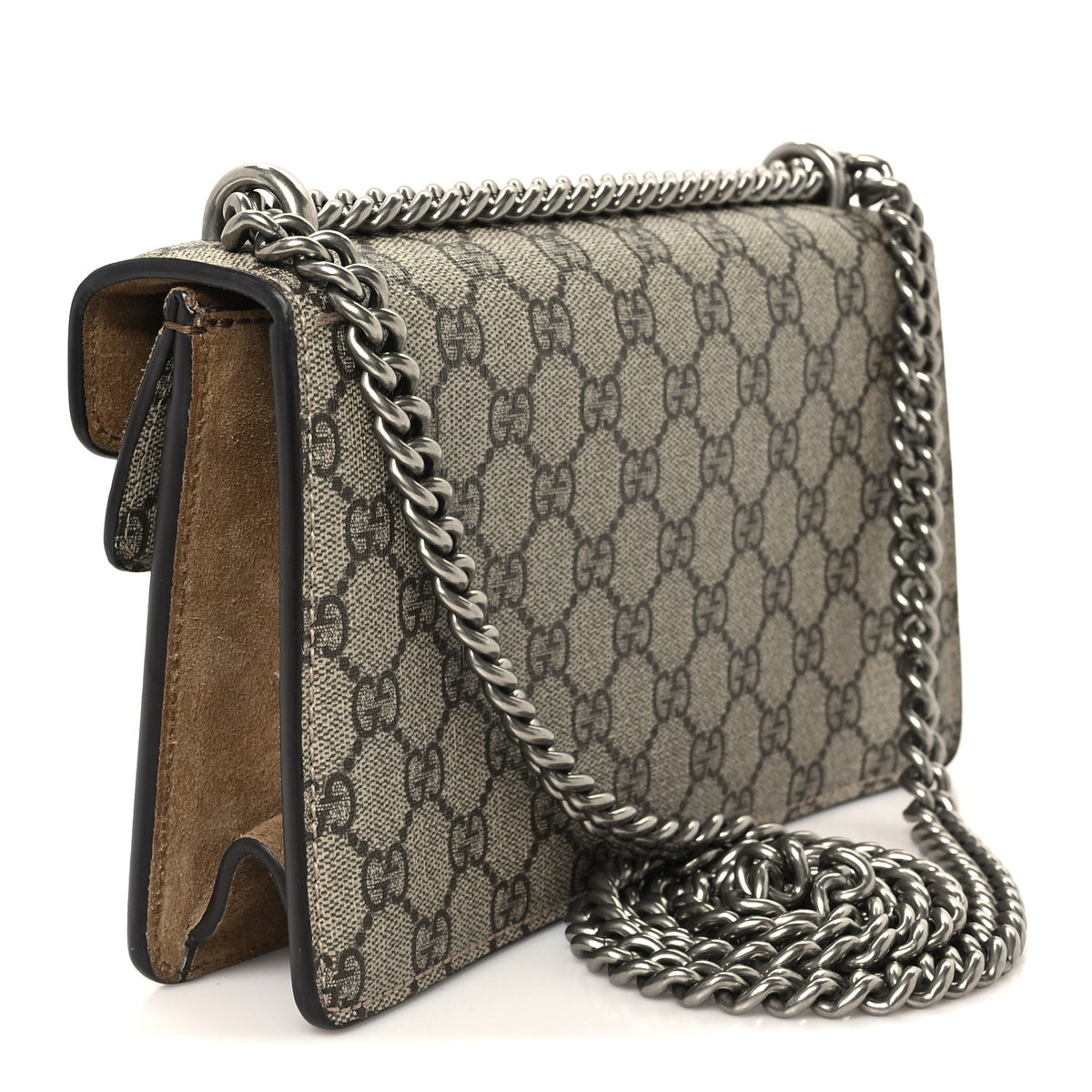 GG Supreme Monogram Suede Crystal Small Dionysus Shoulder Bag Beige Ebony Taupe