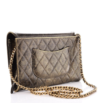 Chanel Cracked Metallic Calfskin Quilted Zip Away Chain Clutch Gold 3 of 7