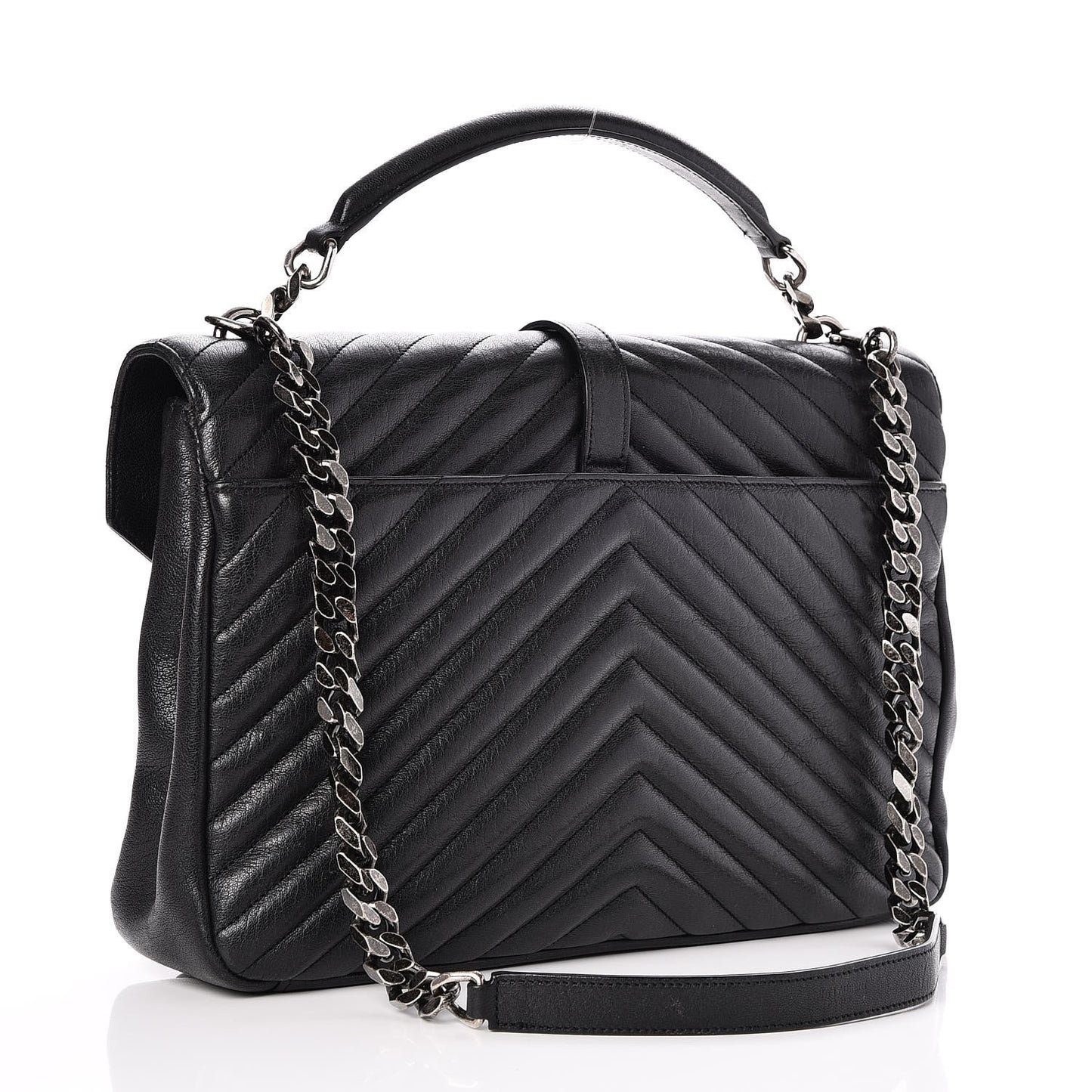Sheepskin Matelasse Chevron Monogram Large College Satchel Black