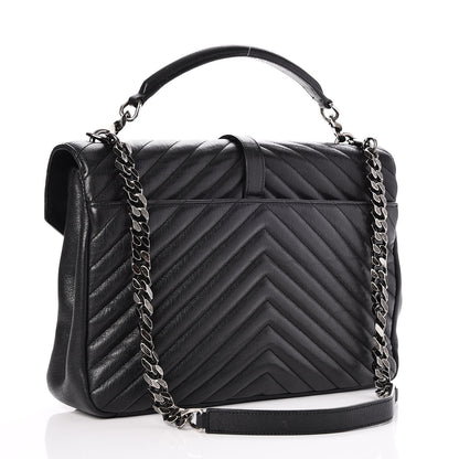 Saint Laurent Sheepskin Matelasse Chevron Monogram Large College Satchel Black 3 of 8
