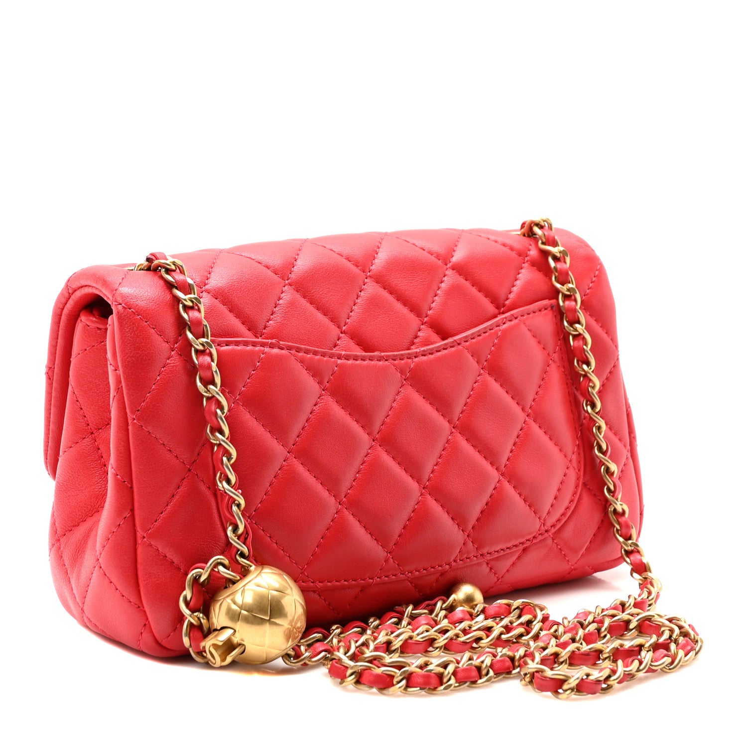 Chanel Lambskin Quilted Mini Rectangular Pearl Crush Flap Red 3 of 10