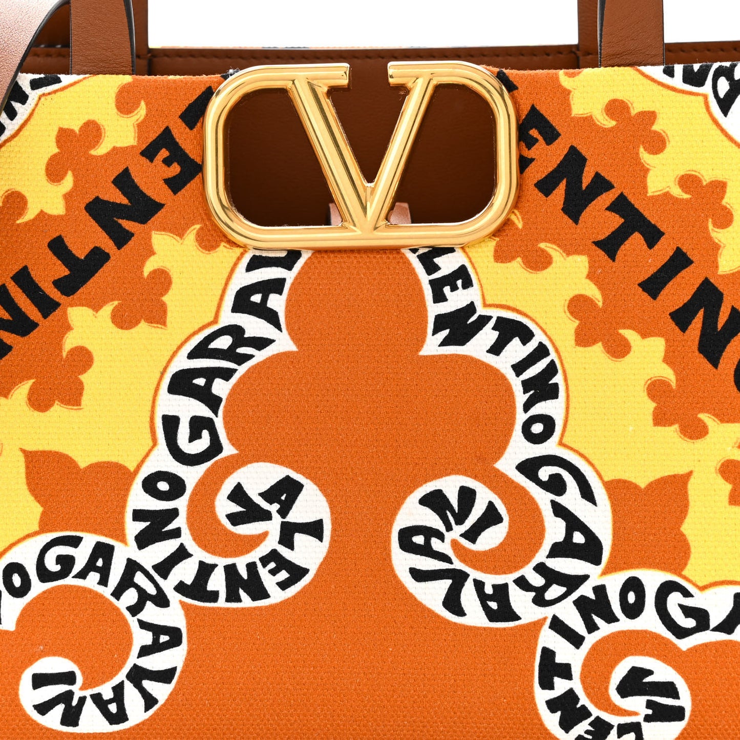 Canvas Calfskin Mini Bandana Print Small Vlogo Signature Tote Saddle Brown Multicolor